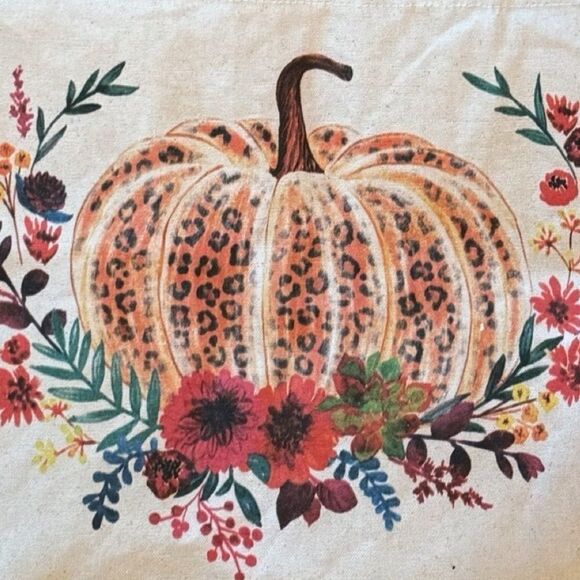Fall Harvest Cheetah Pumpkin 100% Cotton Reusable Bag NWT - Picture 2 of 10